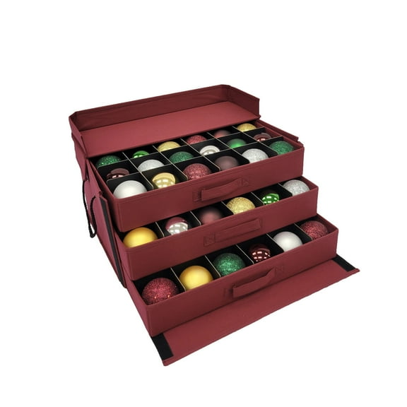 Christmas Ornament Storage Box with 3 Slide Out Trays, Adjustable Acid-Free Dividers, Holds 72 - 3 Inch Ornaments (SB-10496F-VT)