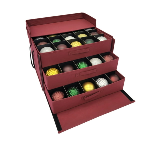 Christmas Ornament Storage Box with 3 Trays, Adjustable Acid-Free Dividers, Holds 60 - 4 Inch Ornaments (SB-10497F-VT)