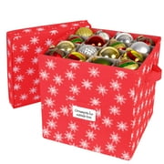Hold N' Storage Christmas Ornament Storage Box with Lid. Stores up to 64- 3” Ornaments – Red/White Snowflakes