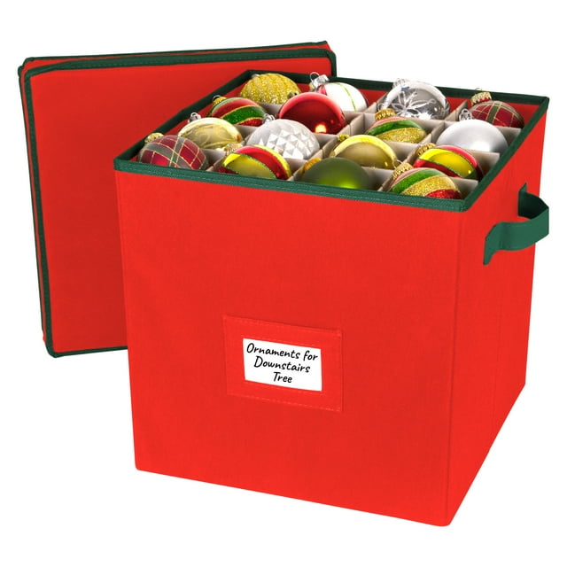 Christmas Ornament Storage Box with Lid Fits up to 64 3" Ornaments Holiday Cube Red/Green