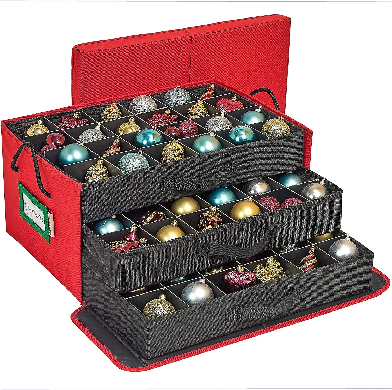 Christmas Ornament Storage Container Box with Dividers - Stores up to 72 -  3 Ornaments 