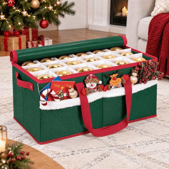 Christmas Ornament Storbox With Adjustable Dividers Zippered Top Stores Up To 54 Holiday Ornaments (4 Inch) Xmas Ball Decorations