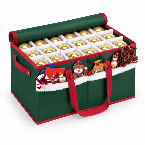 Christmas Ornament Storbox With Adjustable Dividers Zippered Top Stores Up To 54 Holiday Ornaments (4 Inch) Xmas Ball Decorations