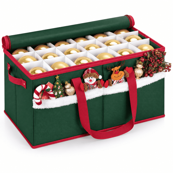 Christmas Ornament Storbox With Adjustable Dividers Zippered Top Stores Up To 54 Holiday Ornaments (4 Inch) Xmas Ball Decorations