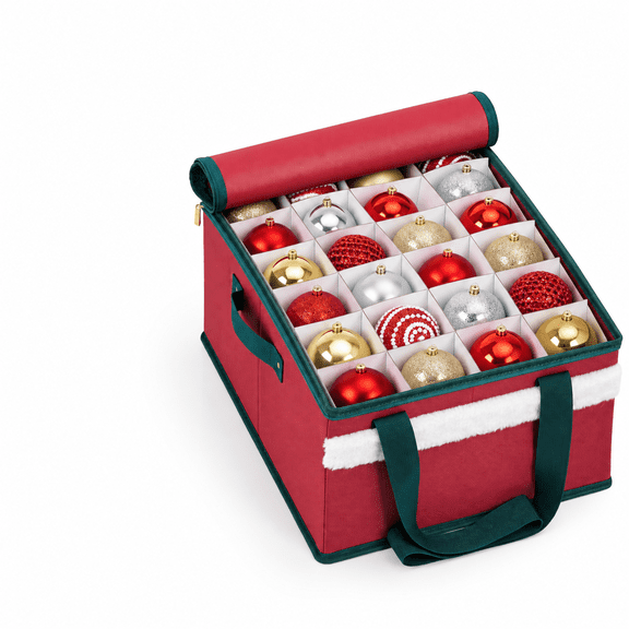 Christmas Ornament Storbox With Adjustable Dividers Zippered Top Stores Up To 72 Holiday Ornaments (3 Inch) Xmas Ball Decorations