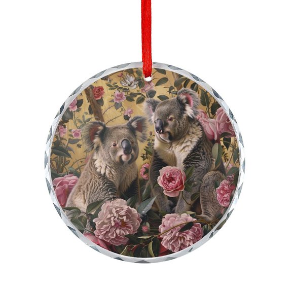 Christmas Ornament Two Koala Bears On Pink Roses Crystal Glass Christmas Decor with Holiday Design Koala Bear Trees Holiday Decorations And Xmas Gift Ideas