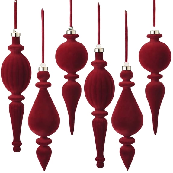Christmas Ornament, Velvet Burgundy Special Shape Tree Ball Pendant for Home Holiday Decoration 6 Piece Set Red