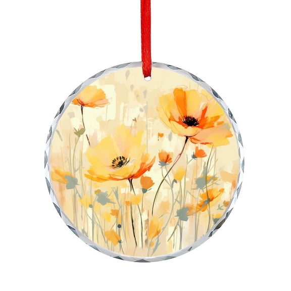 Christmas Ornament Watercolor Flowers Yellow Crystal Glass Christmas Decor with Holiday Design Watercolor Bright Summer Abstract Floral Hanging Ornaments Xmas Tree Decor for Family Friends Lovers