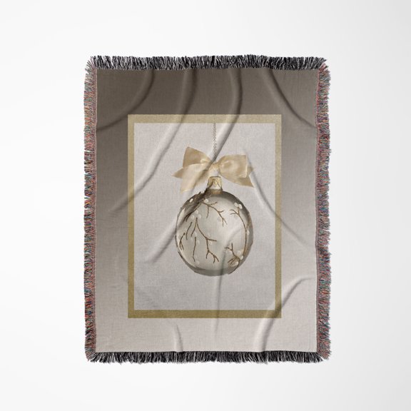 Christmas Ornament White Berry Vine With Bow, Gold And Silver, Woven Blanket