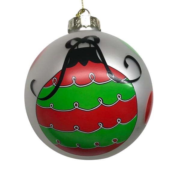 Christmas Ornament With an Ornament Design and  Polka Dots Blown Glass 3.75 Inch Diameter Ornament