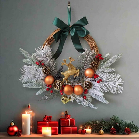 End of Year Clearance Christmas Ornament Wreath Metal Wreath LED Warm Light Large Bow Christmas Decorations Christmas Wreath for Front Door Wall Window Stair Home Decor on Clearance!