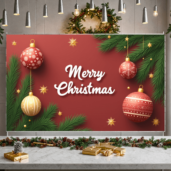 Christmas Ornament Xmas Banner Festive Decoration Red Green Decor Merry Christmas for Holiday Celebration Indoor Party Home Decoration