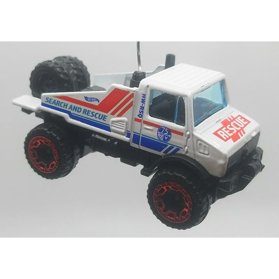 Christmas Ornament for Mercedes-Benz Unimog 1300 Search and Rescue White Red Blue