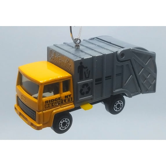 Christmas Ornament for NY Garbage Trash Recycle Truck Yellow Grey