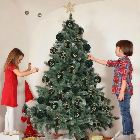 Christmas Ornaments, 12-Pack Flocking Velvet Tree Decorations with Luxury Finish, Easy Hanging Design for Holiday Home and Office Party Decor