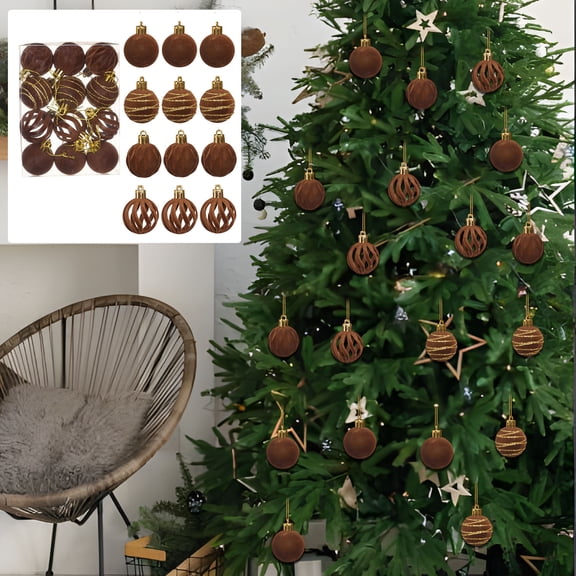 Christmas Ornaments,12 Pcs Velvet Christmas Balls Flocked Christmas Tree Ornaments Plastic Balls Xmas Decorative Hanging Ornaments Christmas Tree Decoration Christmas,Brown