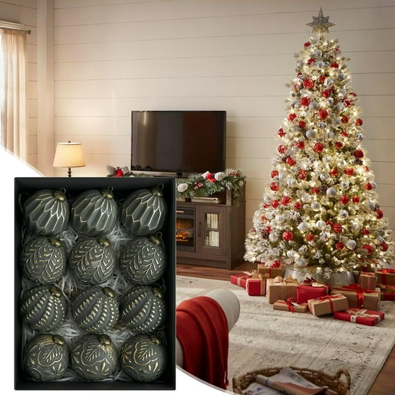 Christmas Ornaments, 12PCS Vintage Antique Style Christmas Balls Set Decorative Hanging Ornaments for Xmas Tree Holiday Wedding Party Home Decoration