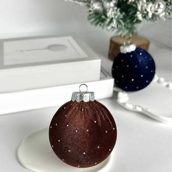 Christmas Ornaments, 1pc Brown Velvet Christmas Ball Ornament 2.35 Inch Soft Fabric Tree Decoration Elegant Hanging Bauble for Holiday Home Party 2025 Trend Collection