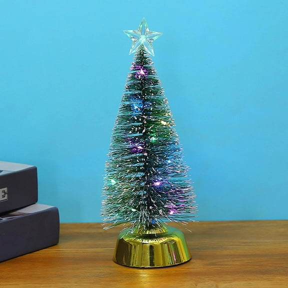 Christmas Ornaments 2025,Golden Gift Base Mini Artificial Christmas Tree with Colorful LED String Lights and Star, Tabletop Small Xmas Tree for Christmas Holiday Table Decorations
