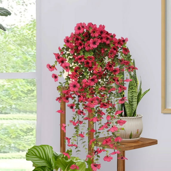 Christmas Ornaments 2025,Simulated Violet Silk Flower Wall Hanging, Green Rattan Basket Decoration, Artificial Hanging Plants For Ceiling Border, Home Garden Porch Party Decorative Accessories