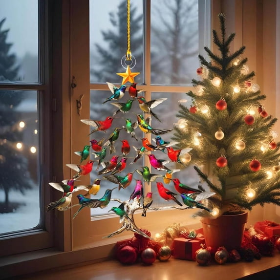 Christmas Ornaments 2026,2D Acrylic Colorful Stack Hummingbirds Home Decor Ornament,Unique Stacked Hummingbirds Christmas Decorations,Hummingbirds Gifts for Bird Lovers(1PC)