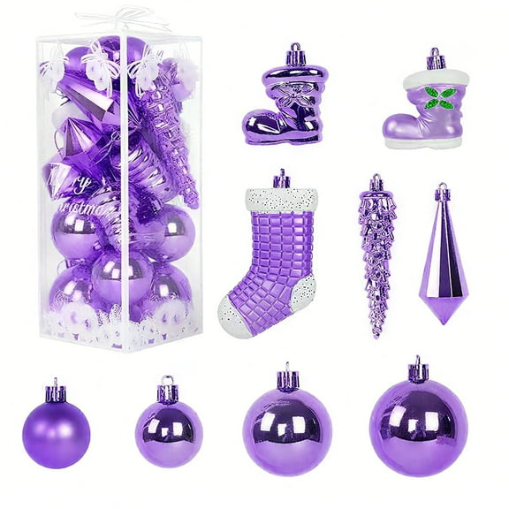 21PCS Christmas Theme Pendants Ornaments, Reusable Luxury Plastic Ball Pendats Gifts for Xmas Tree Winter Decor (Purple)
