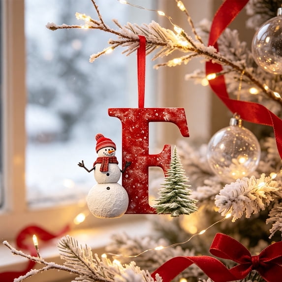Christmas Ornaments, 2D Acrylic Letter Pendants, Snowman Alphabet Tree Decor for Holiday Home Displays