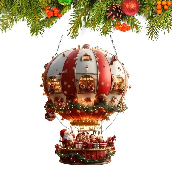 Christmas Ornaments 2D Acrylic Ornament Santa Hot Air Balloon Flat Acrylic Pendant, Easy Hanging Lightweight Design Sunlight Catching Art, for Christmas Tree Ornaments Decorations