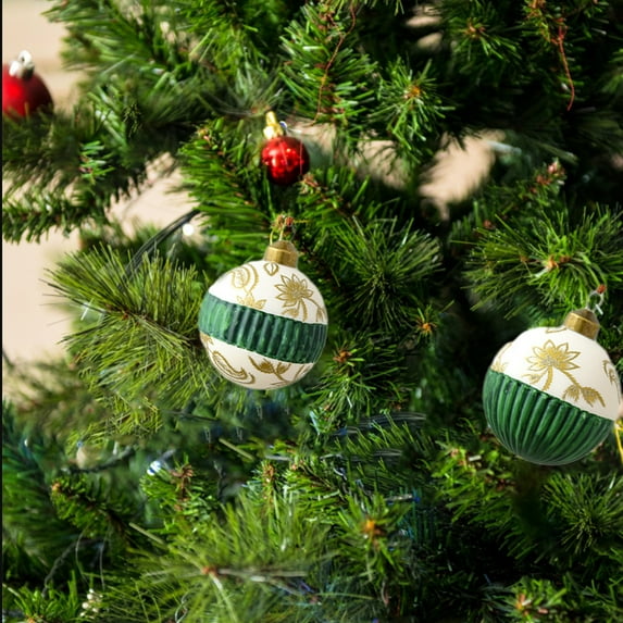 Christmas Ornaments, 2pcs Green and Gold Glass Ball Set Decorative Hanging Ornaments for Christmas Tree Holiday Window Party Home Decor 2025