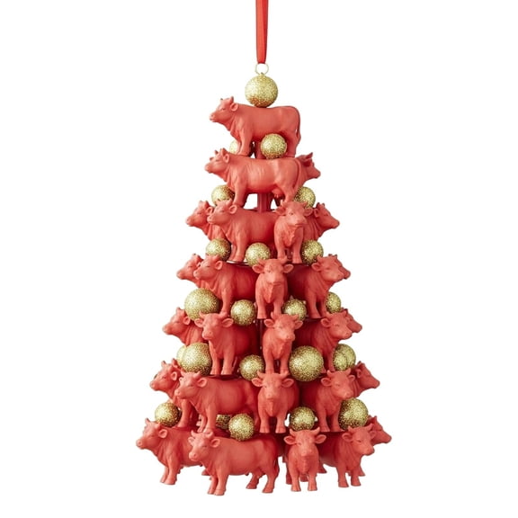 Christmas Ornaments 3.1 Inch Stacking Cows Hanging Decor with Red Ribbon for Holiday Tree Wreath Mantel Winter Party Decor