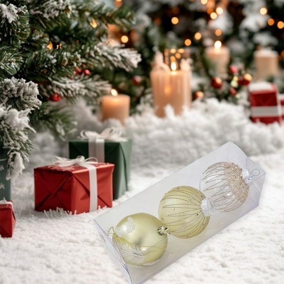 Christmas Ornaments, 3pcs Pink Glitter Christmas Balls Set with Silver Cap and Snowflake Pattern Shatterproof Tree Hanging Decorations for Holiday Home Party Decor 2025 Trend Collection