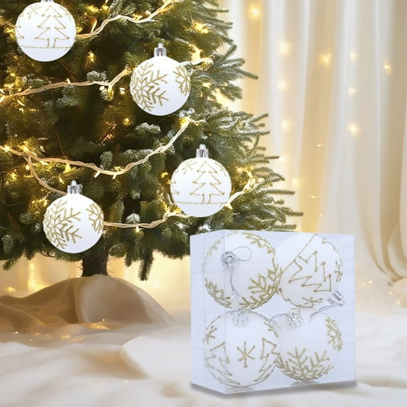 Christmas Ornaments, 4PCS Brown Velvet Flocked Christmas Balls with Gold Snowflake and Tree Pattern Hanging Decorations for Tree Garland Wreath Holiday Party Decor