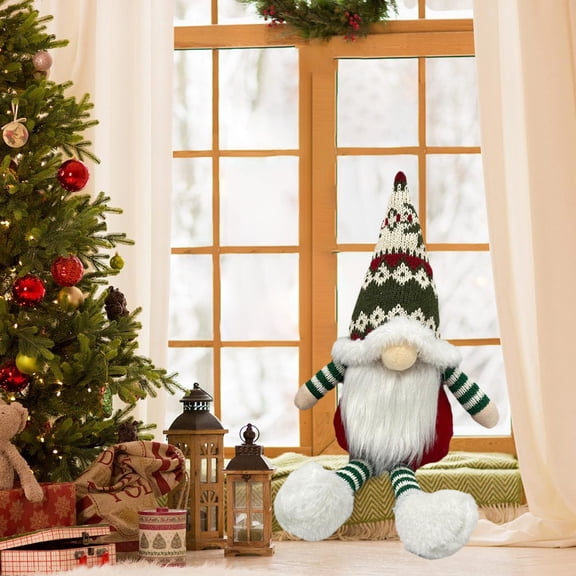 Christmas Ornaments,6-Inch Faceless Gnome Ornament - Red & Green Knitted Wool Hat with Snow Boots, Handmade Rudolph Theme Decor for Christmas Tree,Mantel Displays