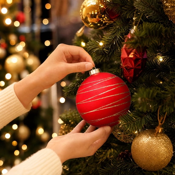Christmas Ornaments 6 Inch Flocked Velvet Balls with Gold Thread Diamond Pattern for Holiday Tree Decor Party