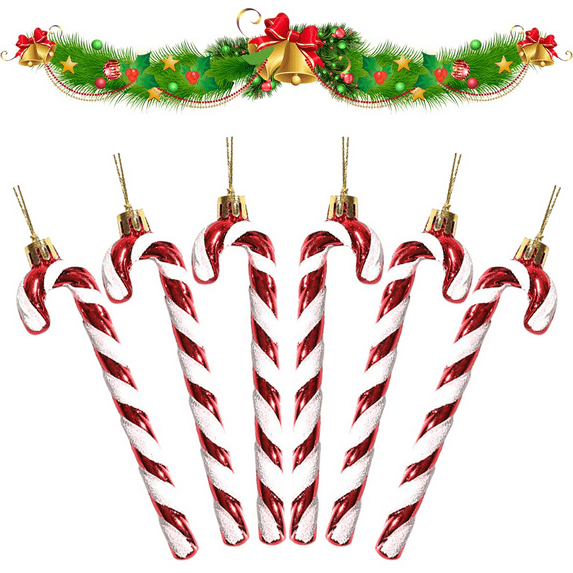 Christmas Ornaments, 6 Pack 14cm/5.5" Plastic Candy Cane Ornaments Christmas Tree Hanging Ornament Candy Cane Christmas Decorations for Indoor Outdoor Decoration Holiday Party Supplies