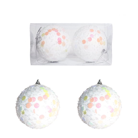 Christmas Ornaments 9cm, Glitter Gold Christmas Ball Ornament Set 2-Pack, Decorative Hanging Pieces for Christmas Tree Wreath Festive Decor, White