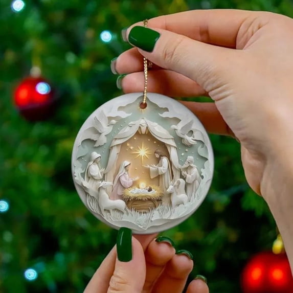 Christmas Ornaments, Acrylic Nativity Scene Pendant, 3D Visual Hanging Decor for Tree and Car Displays