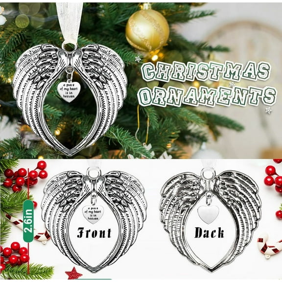 Christmas Ornaments Angel Wings, Xmas Tree Decorations, Wings Shape Pendant Gifts to Memory of Loved One, Double Sided Angel Wing Memorial Ornament for Loss of Loved One