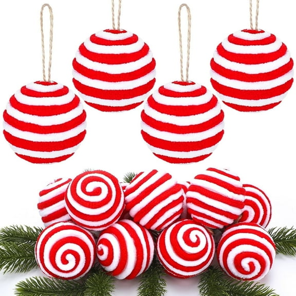Christmas Ornaments Ball Red White Xmas Tree Ball Ornaments Christmas Hanging Ornaments Decorative Balls for Christmas Winter Holiday Table Bowls Vase Mantel Decor, Set of 16, 2.36 inch