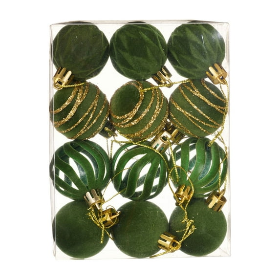 Christmas Ornaments Balls, Flocked Christmas Tree Ball Hanging Ornaments Shatterproof Xmas Bulbs for Christmas Tree Decorations, Green