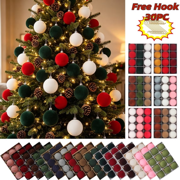 12PCS Velvet Christmas Ornaments Balls Flocked Christmas Ball Ornaments Plastic Hanging Christmas Tree Decoration 6cm/2.36in