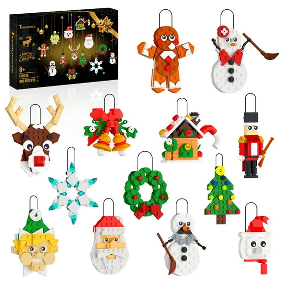 Christmas Ornaments Building Kit, Christmas Tree, Wreath, Santa, Snowman, Gingerbread, Reindeer, Nutcrackers, Snowflake 11-in-1. Stocking Stuffers Decor Toys Gifts for Boys Girls Kids