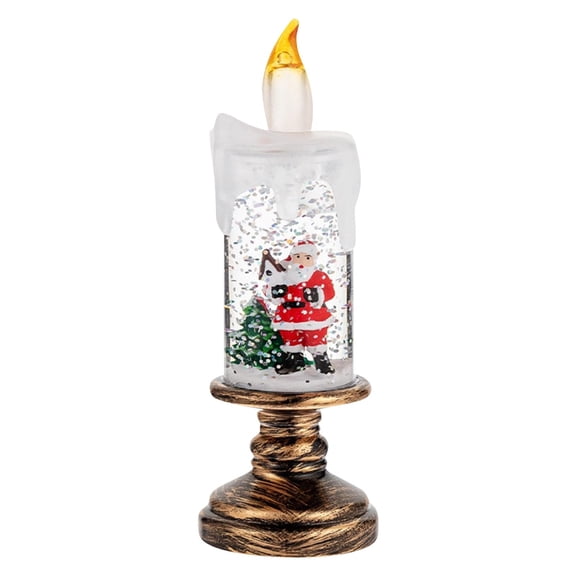 Christmas Ornaments Candle Lights, Snow Snowflake Lantern with Santa Design, Battery Operated LED Pillar Light for Home Holiday Decoration and Gift