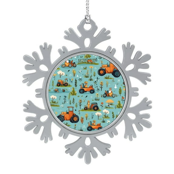 Christmas Ornaments Cartoon Farm Tractor Customized Snowflake Metal Ornament Boys Farm Equipment Trucks Christmas Tree Hanging Accessories Gifts Keepsake for Family Xmas Ornament 3"