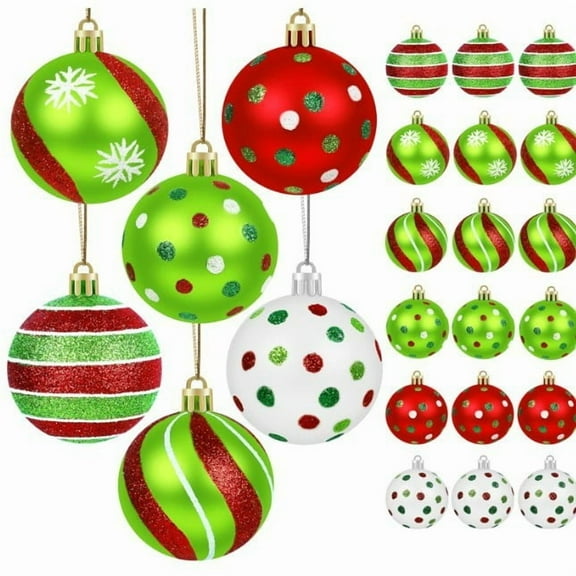 Christmas Ornaments Christmas Balls 24 Pcs Christmas Ball Ornaments Xmas Plastic Stripe Hanging Ball For Christmas Tree Party Decoration Supplies