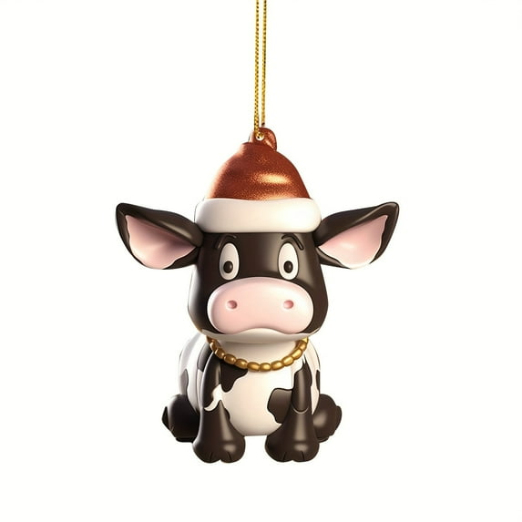 Christmas Ornaments Christmas Cow Acrylic Pendant Cow Car Interior Mirror Pendant Car Accessories Christmas Tree Ornaments