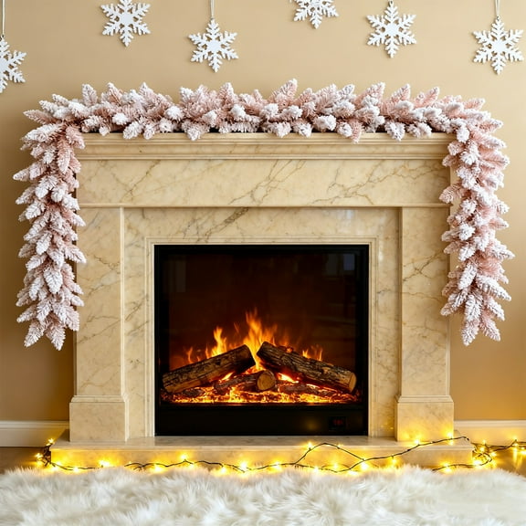 Christmas Ornaments Christmas Decor 8.9 FT Flocking Snowflake Vines Snow Flocked Christmas Garland Artificial Christmas Garland Winter Frosted Holiday Garland White Cedar Garland For Xmas Tree
