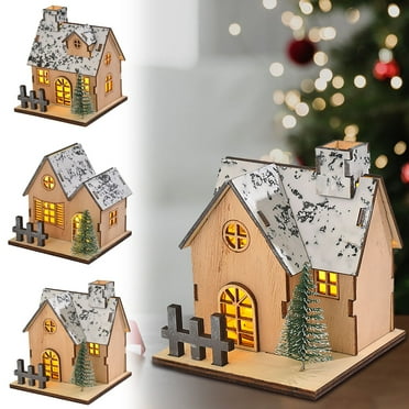 Christmas Ornaments Christmas Decorations Luminous Wooden Houses LED Wooden Christmas Houses Christmas Desktop Ornaments