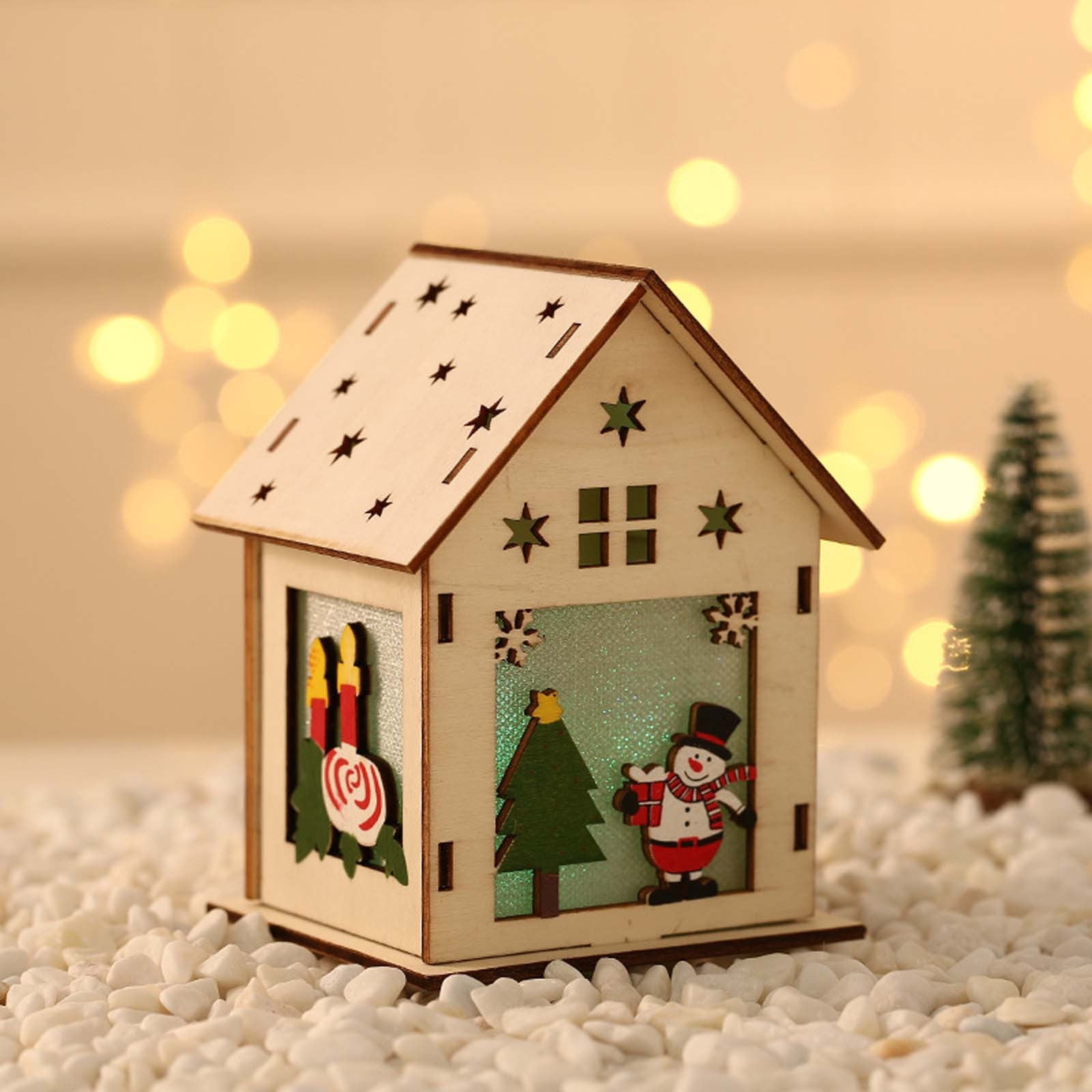 Christmas Ornaments Christmas Glowing Wooden House Christmas Tree