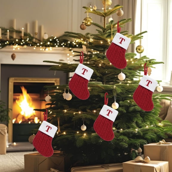 Christmas Ornaments Christmas Stockings with Initials Knitted Hosiery Wool Hosiery Embroidered Letter Children's Candy Gift Bag Christmas Stocking Gift Bag Christmas Hanging Stockings